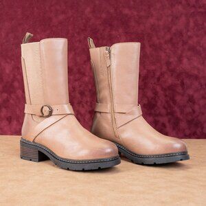 Softwalk Women Neenah Brown Leather Moto Biker Buckle Mid Calf Boots sz 8